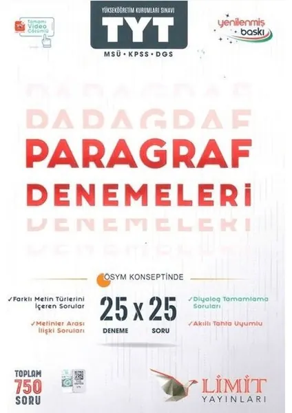 LİMİT TYT 25' Lİ PARAGRAF DENEMELERİ kapağı