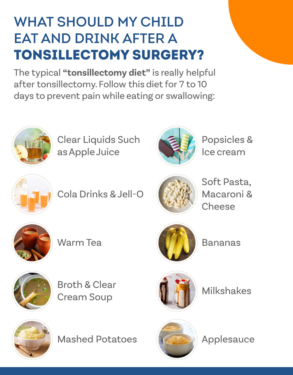 Foods and drinks to give to your child after tonsillectomy