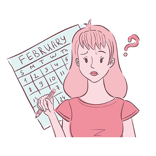 confused girl with calendar in background