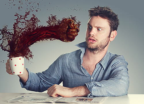 pictorial representation of a boy taking caffeinated drinks