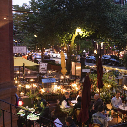 People eating in outdoor patio