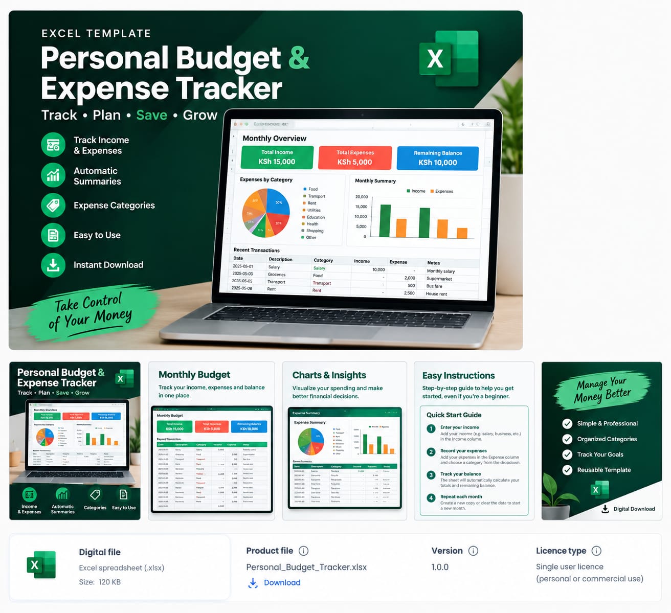 Personal Budget & Expense Tracker-Excel Template