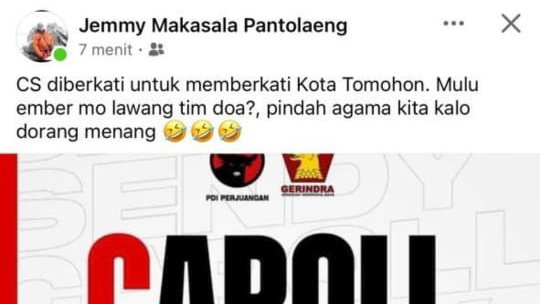 Oknum Stafsus Walikota Tomohon Siap Pindah Agama Jika CS Tak Menang