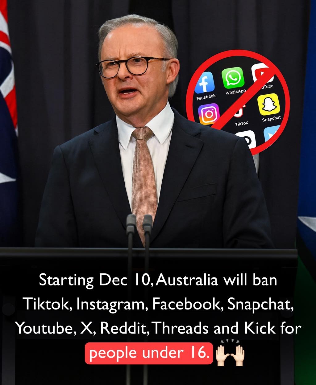 Starting December 10, Australia will ban anyone under 16 from using Instagram, Facebook, TikTok, Snapchat, YouTube, X (Twitter), Reddit, and Threads. 