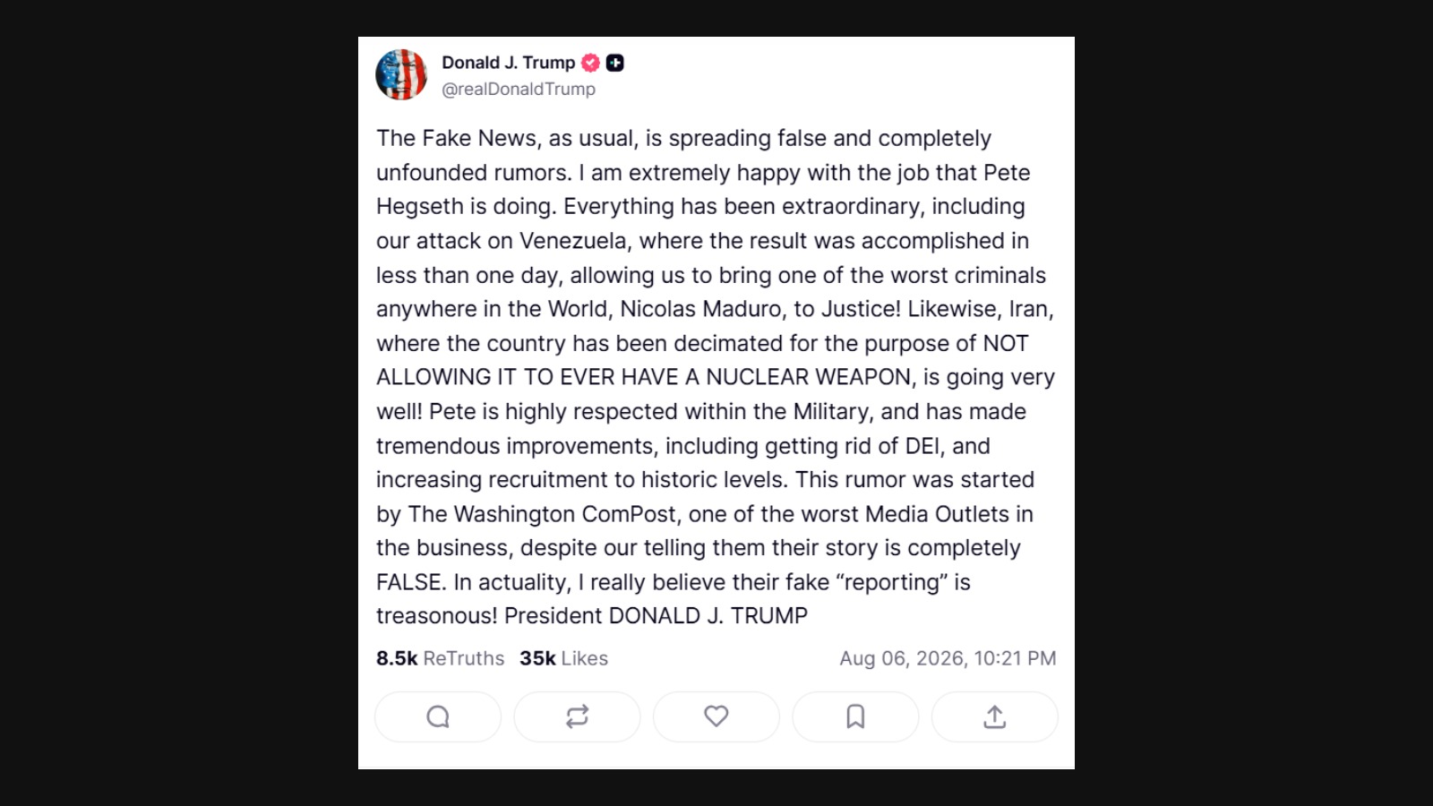 Trump defends Pentagon chief Hegseth after report on depleted weapons stock