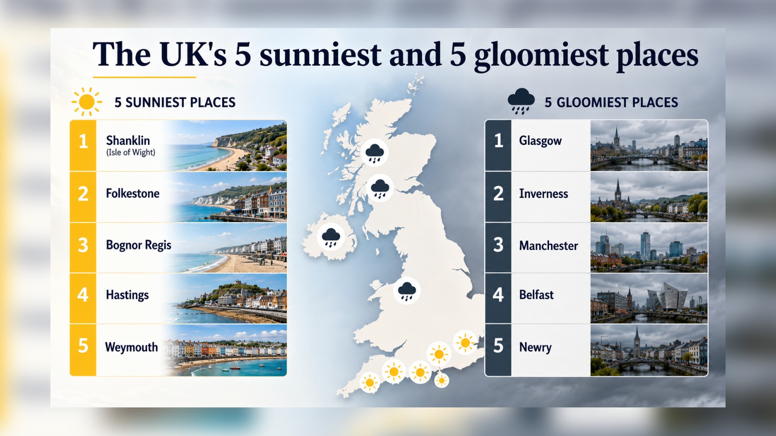 The UK's 5 sunniest and 5 gloomiest places