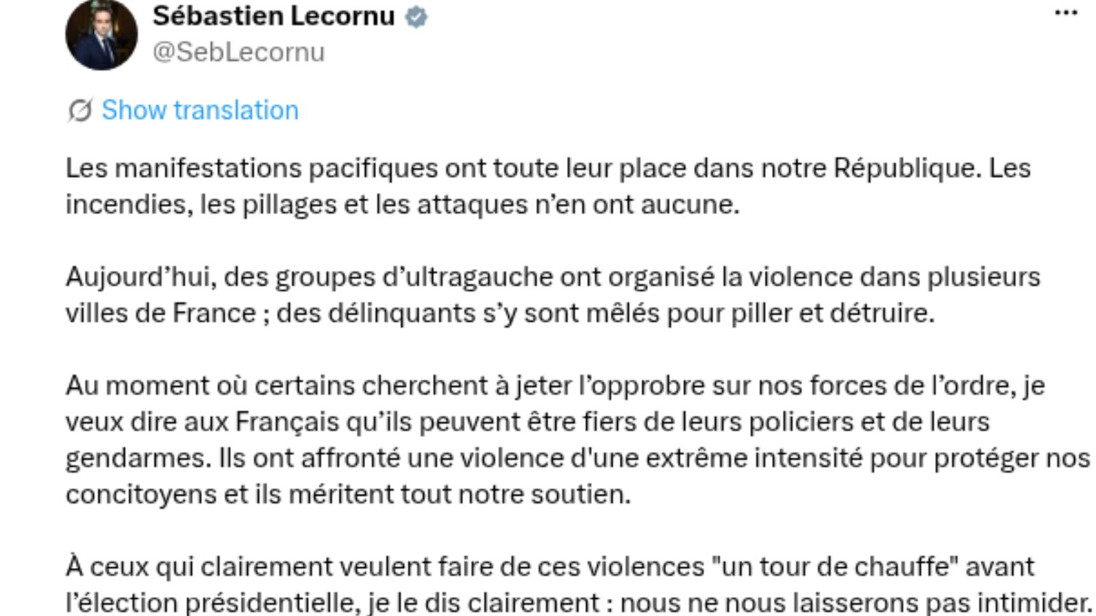 Lecornu Blames Far-Left Groups for Organised Violence at French Protests