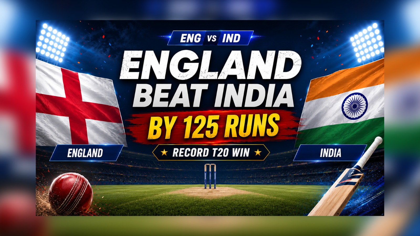 England secured a record T20 win, beating India by 125 runs
