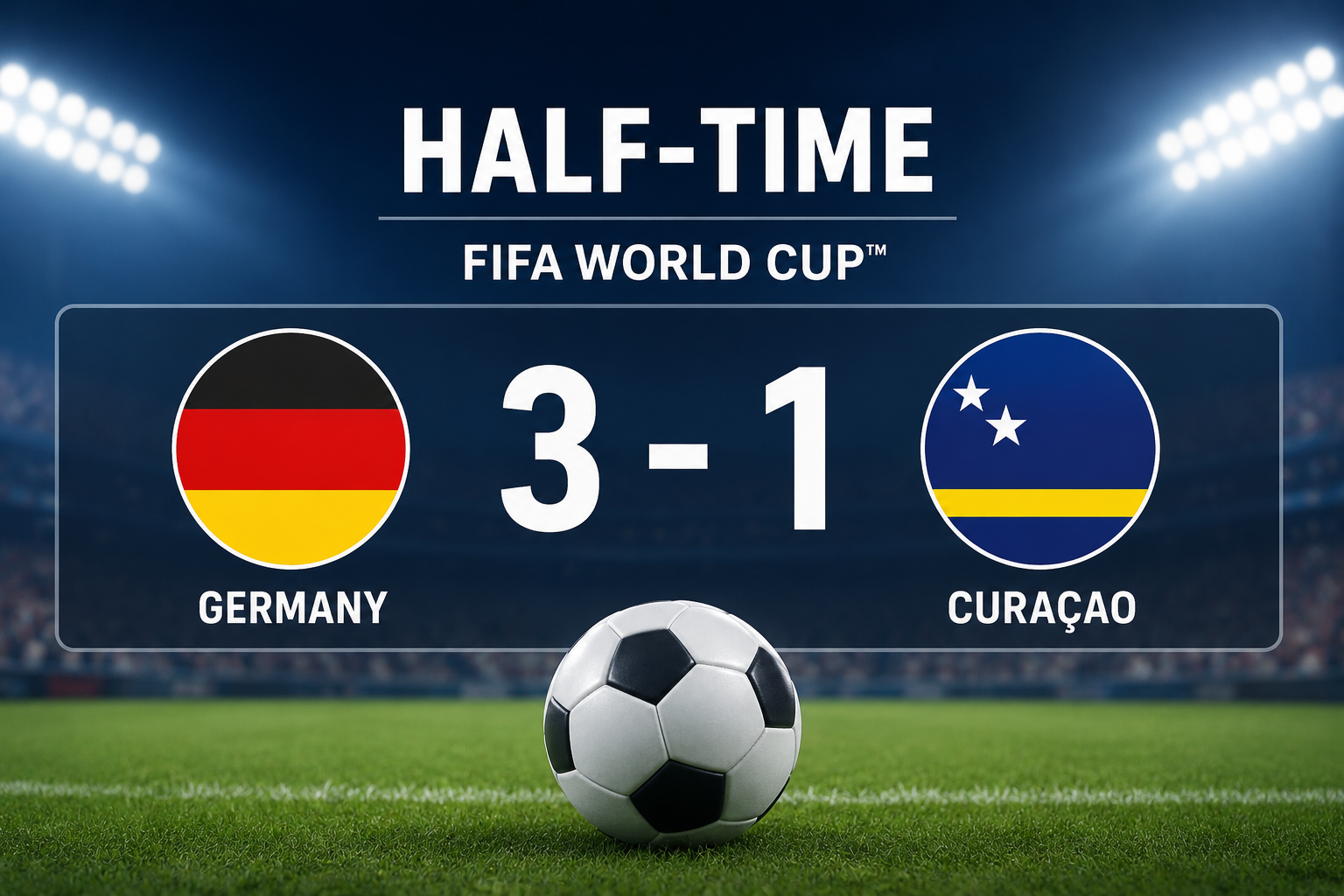 Germany leads Curacao 3-1 at World Cup half