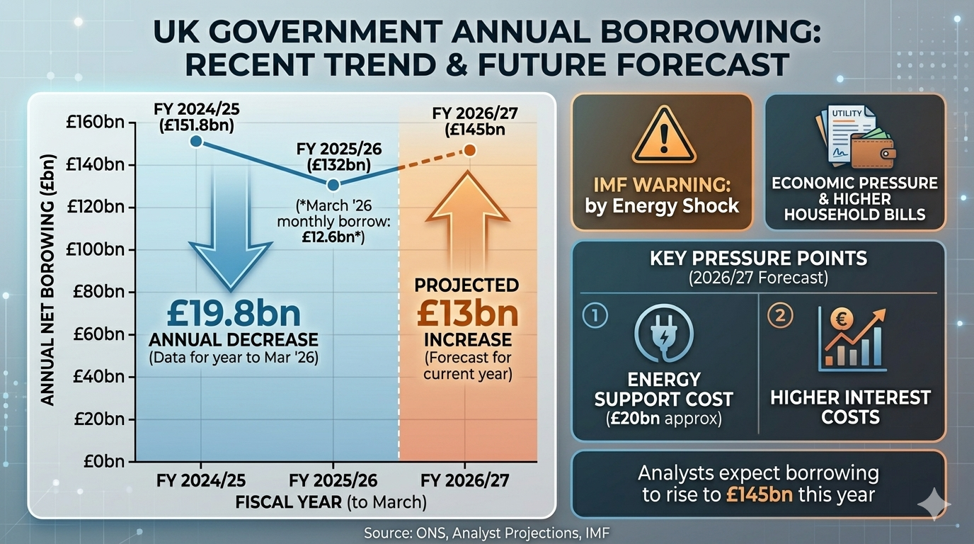 UK borrowing drops £20bn in 2025/26