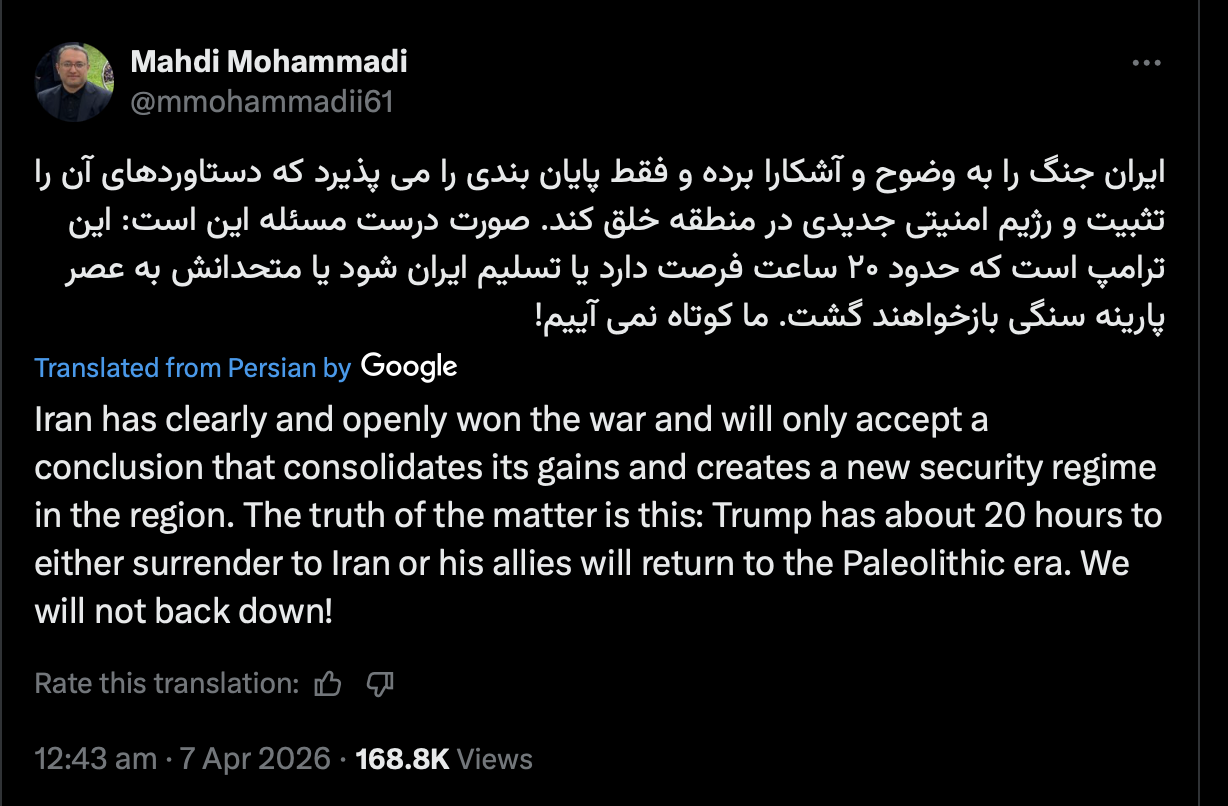 'Surrender or allies return to Paleolithic era' - Iran adviser gives Trump 20 hours