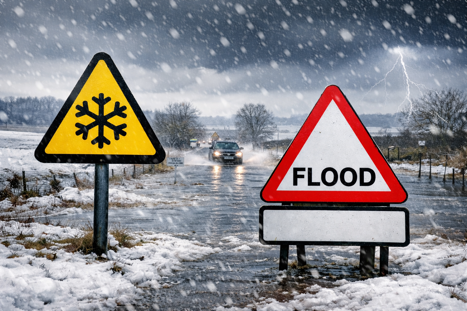 Snow and flood warnings issued for parts of England