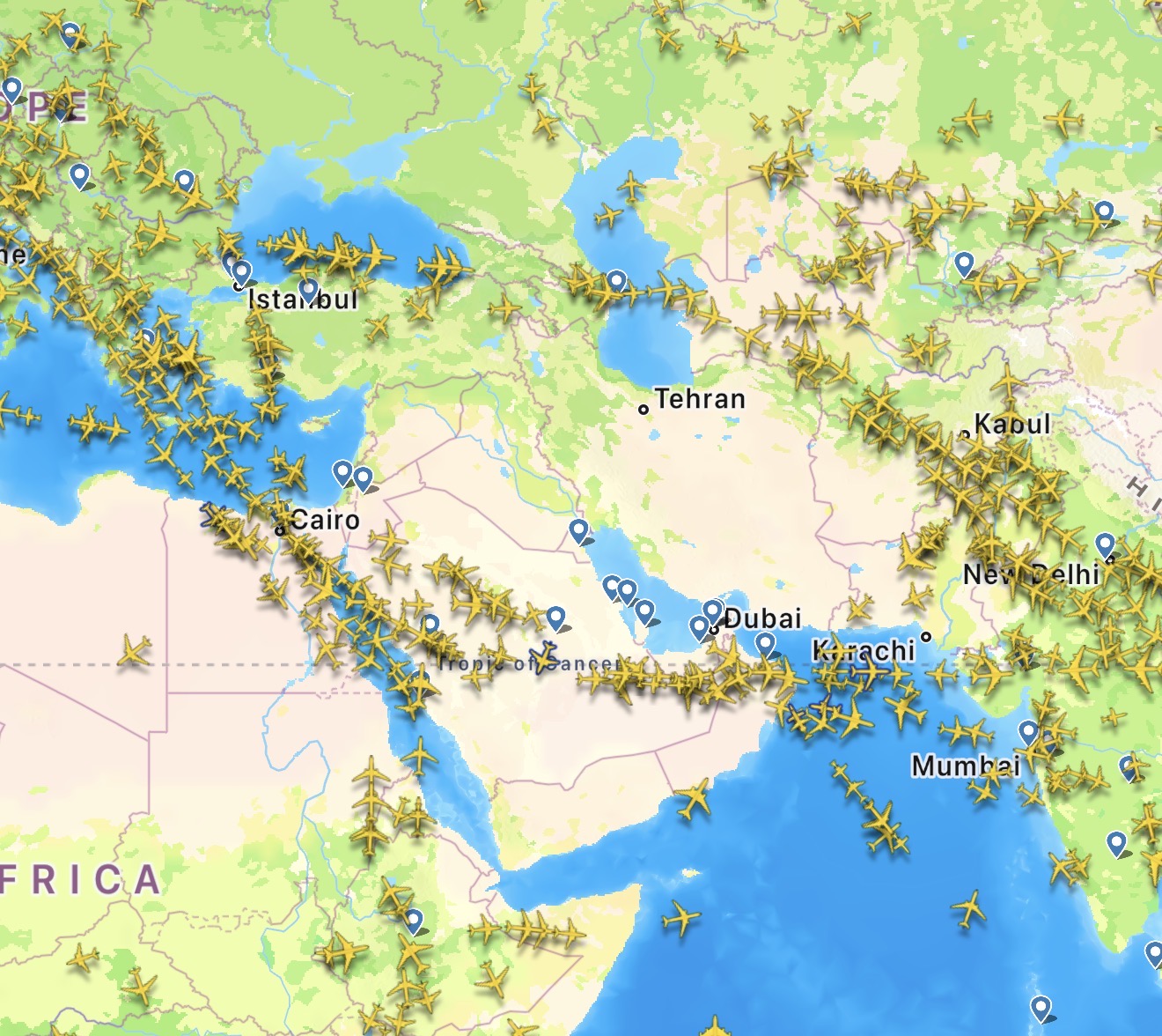 2.8m sq km Airspace Gap From Middle East War