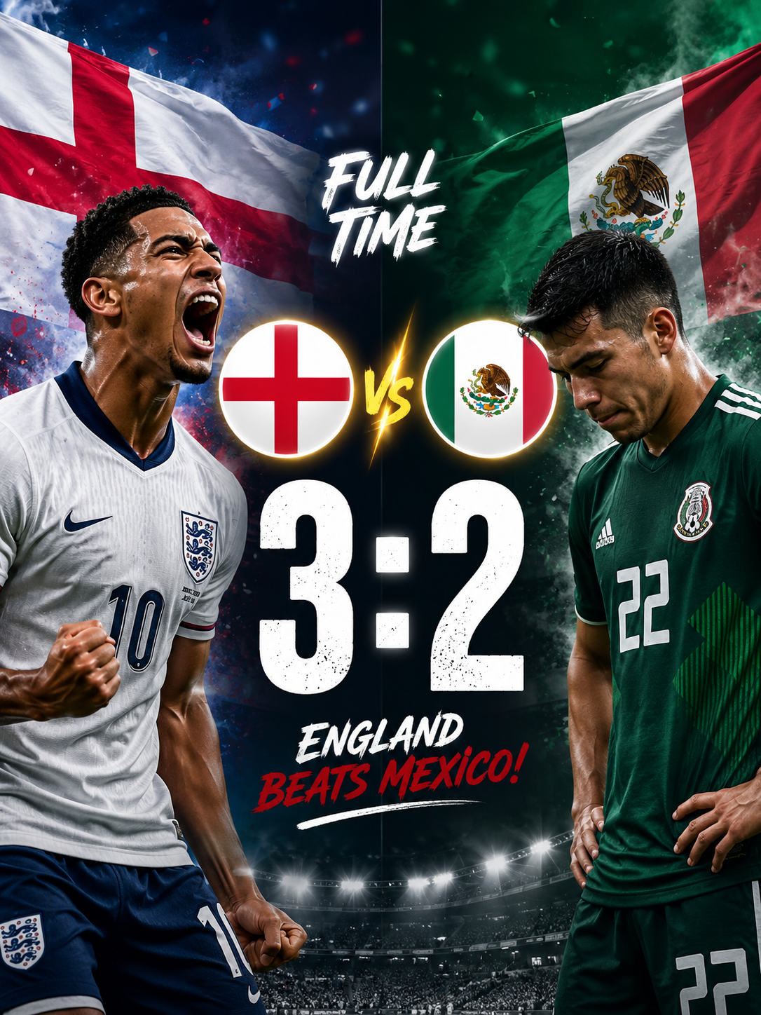 England win 3-2 with ten men at Azteca