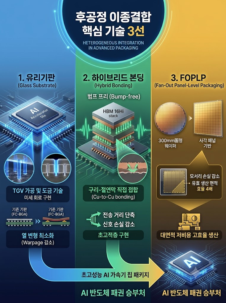 첨단 반도체 패키징 유리기판 및 3D 하이브리드 본딩 공정 그래픽