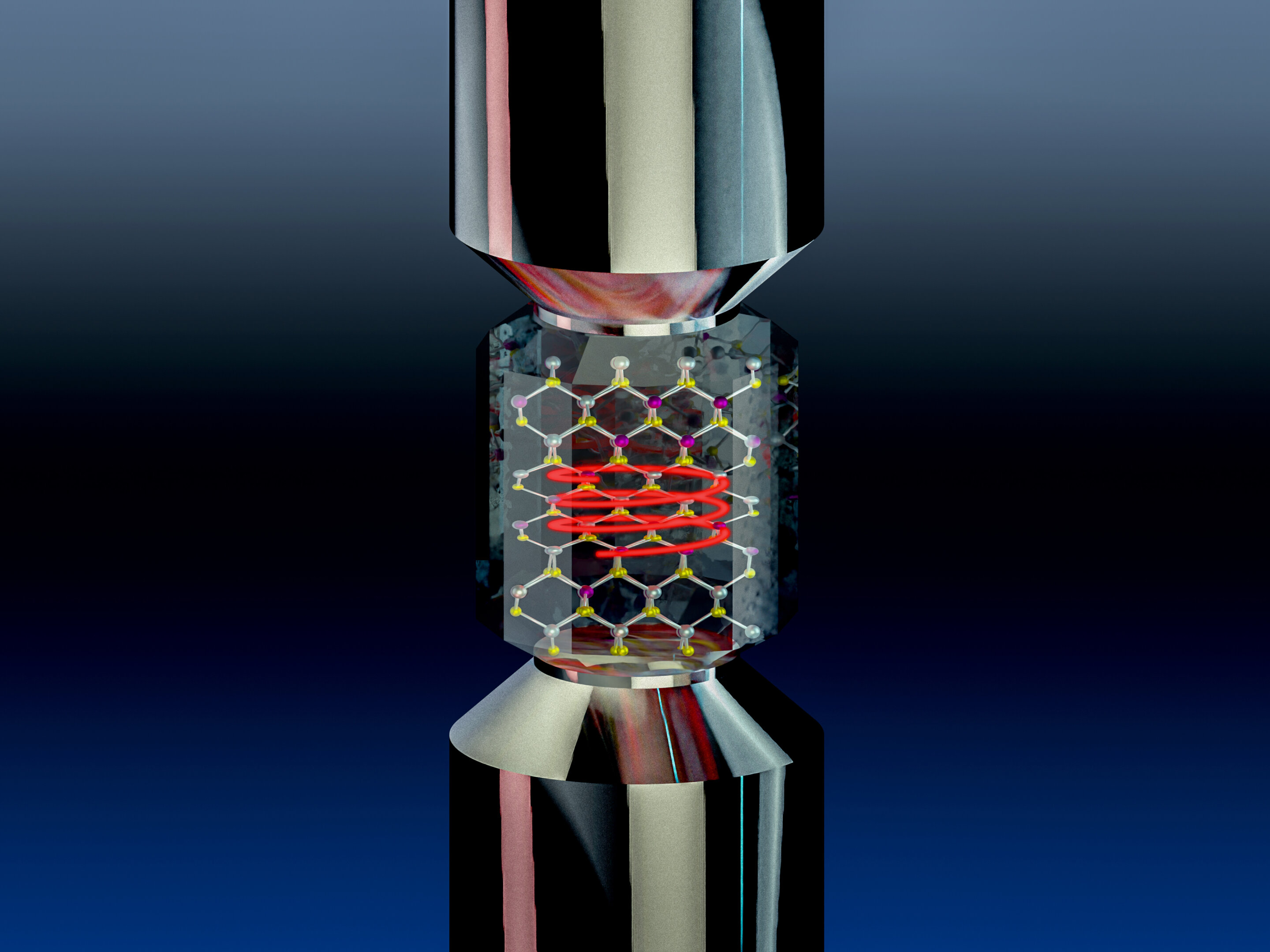 Strain turns non-chiral crystals left- or right-handed on demand