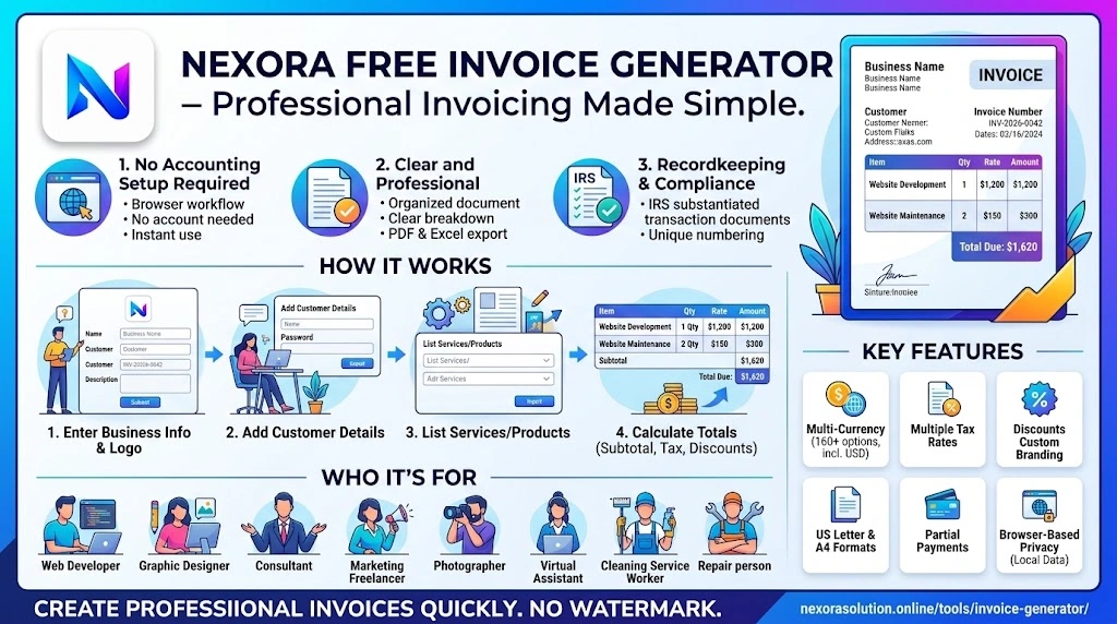 Free Invoice Generator for Small Business USA | Nexora