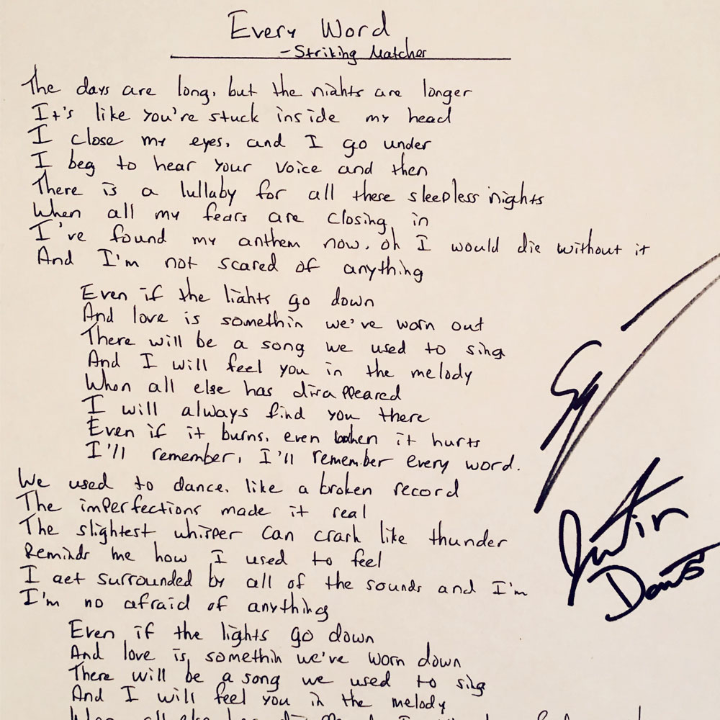 [INSERT SONG TITLE] Signed Handwritten Lyric Sheet