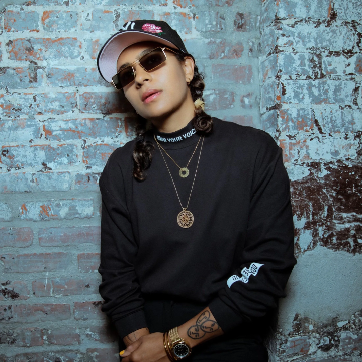 Own Your Voice Mockneck black with white writing