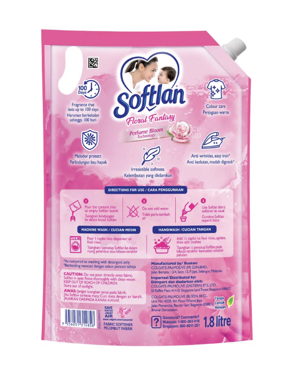 Softlan Floral Fantasy Refill Fabric Softener 1.6L + 200ml (Carton of 8) photo 2