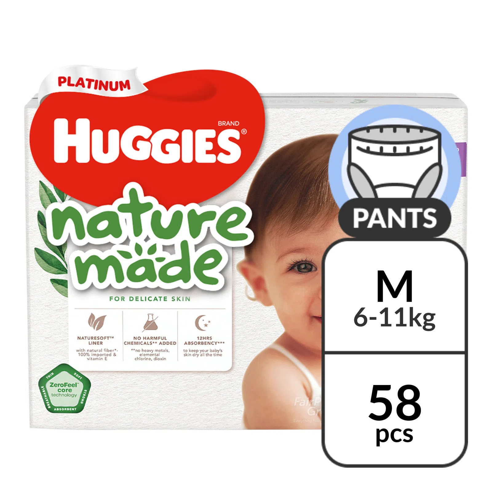Huggies Platinum Naturemade Diaper Pants - M 58's (Carton of 3)