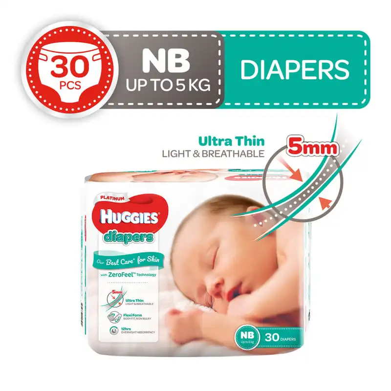 Huggies Platinum Naturemade Diapers - New Born (NB 30's) (Carton of 6)