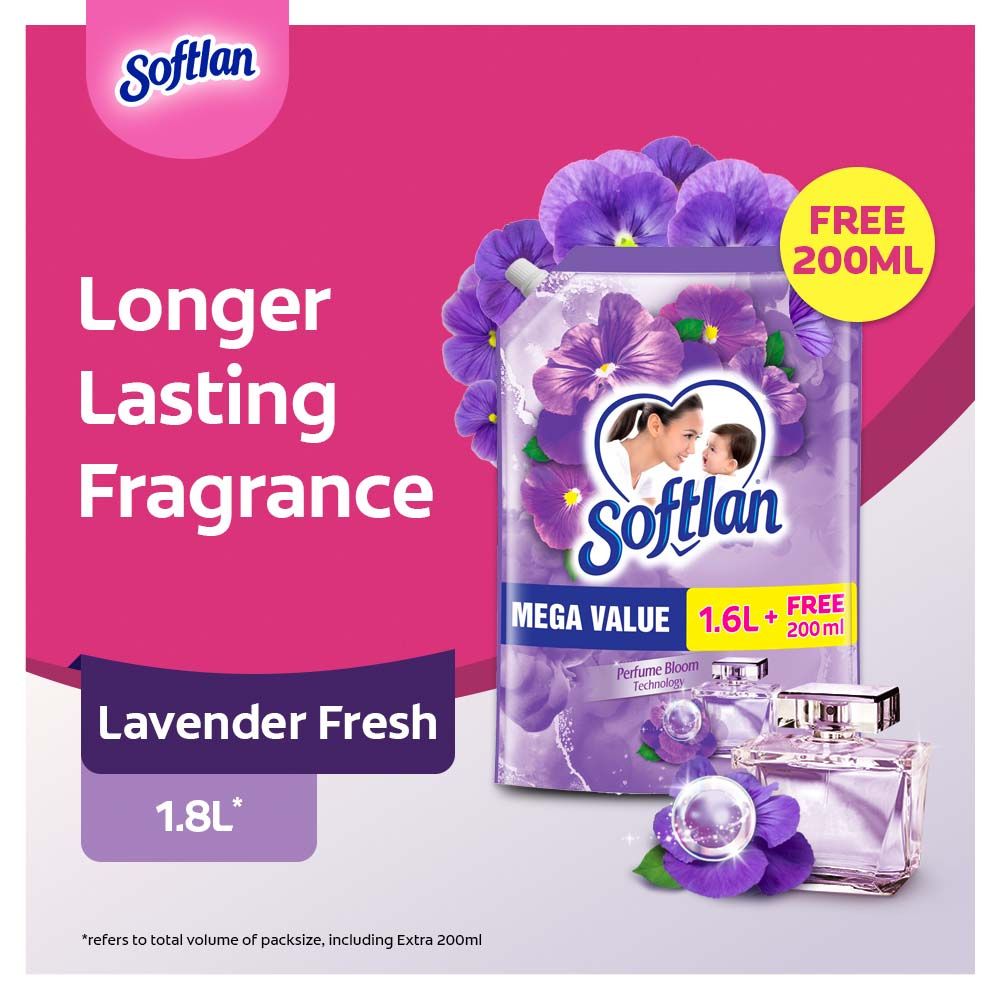Softlan Lavender Fresh Refill Fabric Softener 1.6L + 200ml (Carton of 8)