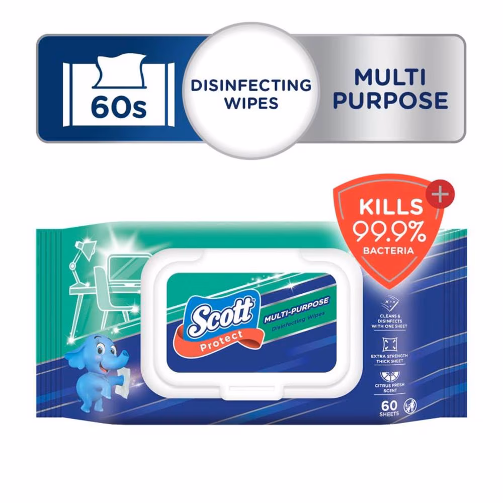 Scott Protect Anti-bacterial Multi Purpose Wipes 60's