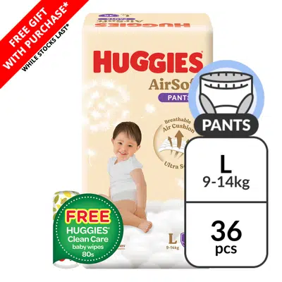 Huggies AirSoft Diaper Pants - L 36's + 80's Wipes (Carton of 4)