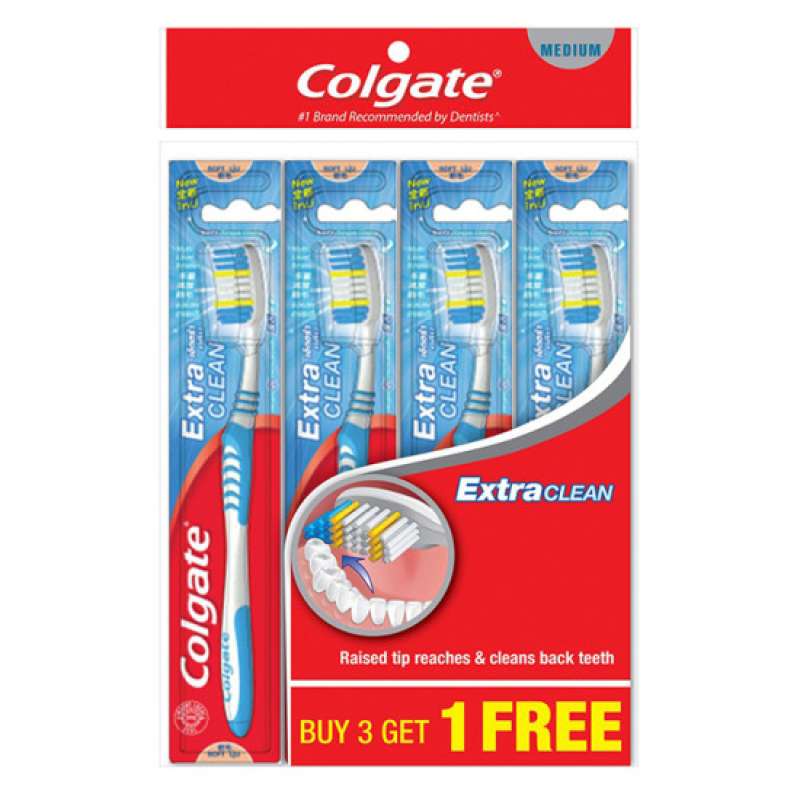 Colgate Extra Clean Full Head Medium Toothbrush 4's (Polybag)