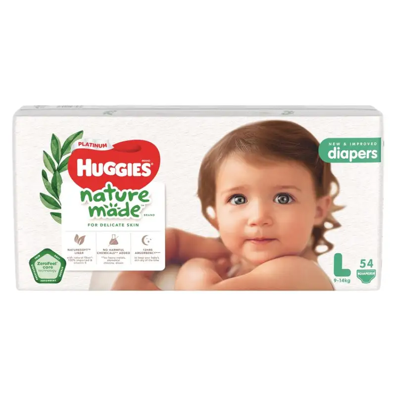 Huggies Platinum Naturemade Diapers - L 54's (Carton of 3)