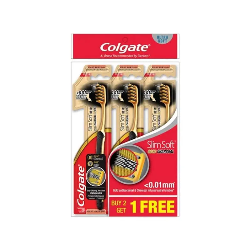 Colgate Slim Soft Charcoal Gold Toothbrush 3's (Polybag)
