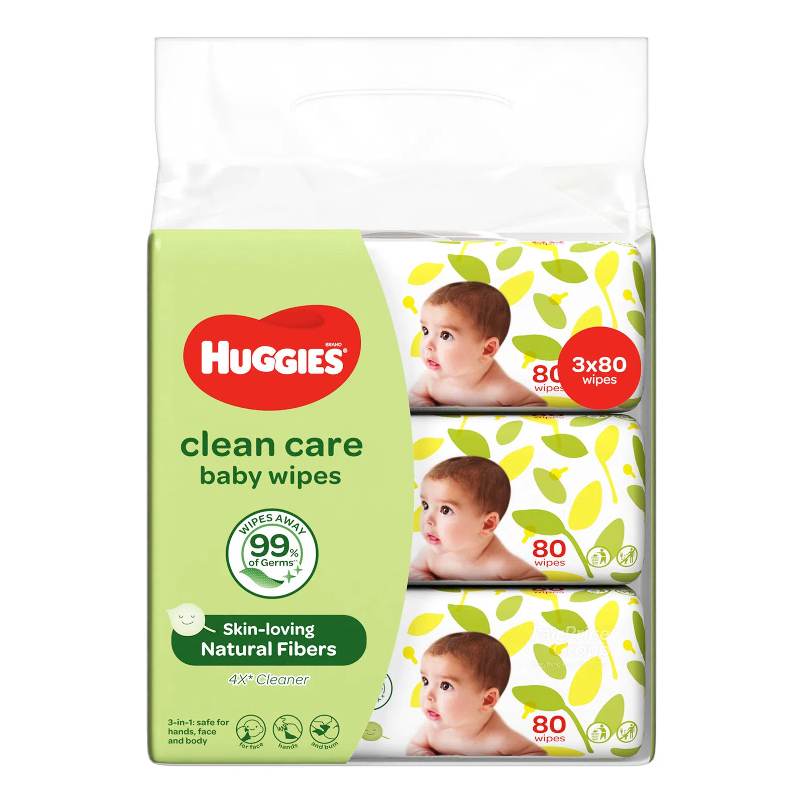 Huggies CleanCare Baby Wipes - 3x80's (Carton of 8)