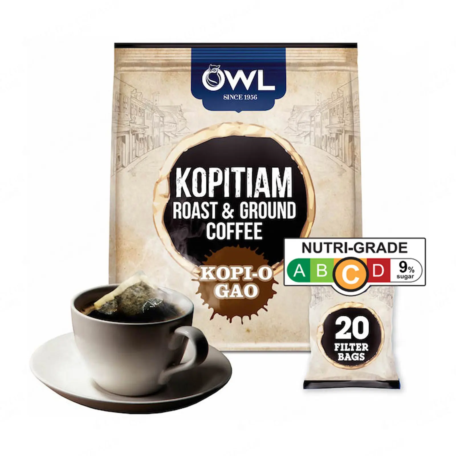 OWL Kopitiam Roast & Ground - Kopi O Gao (20gx20s) (Carton of 24)