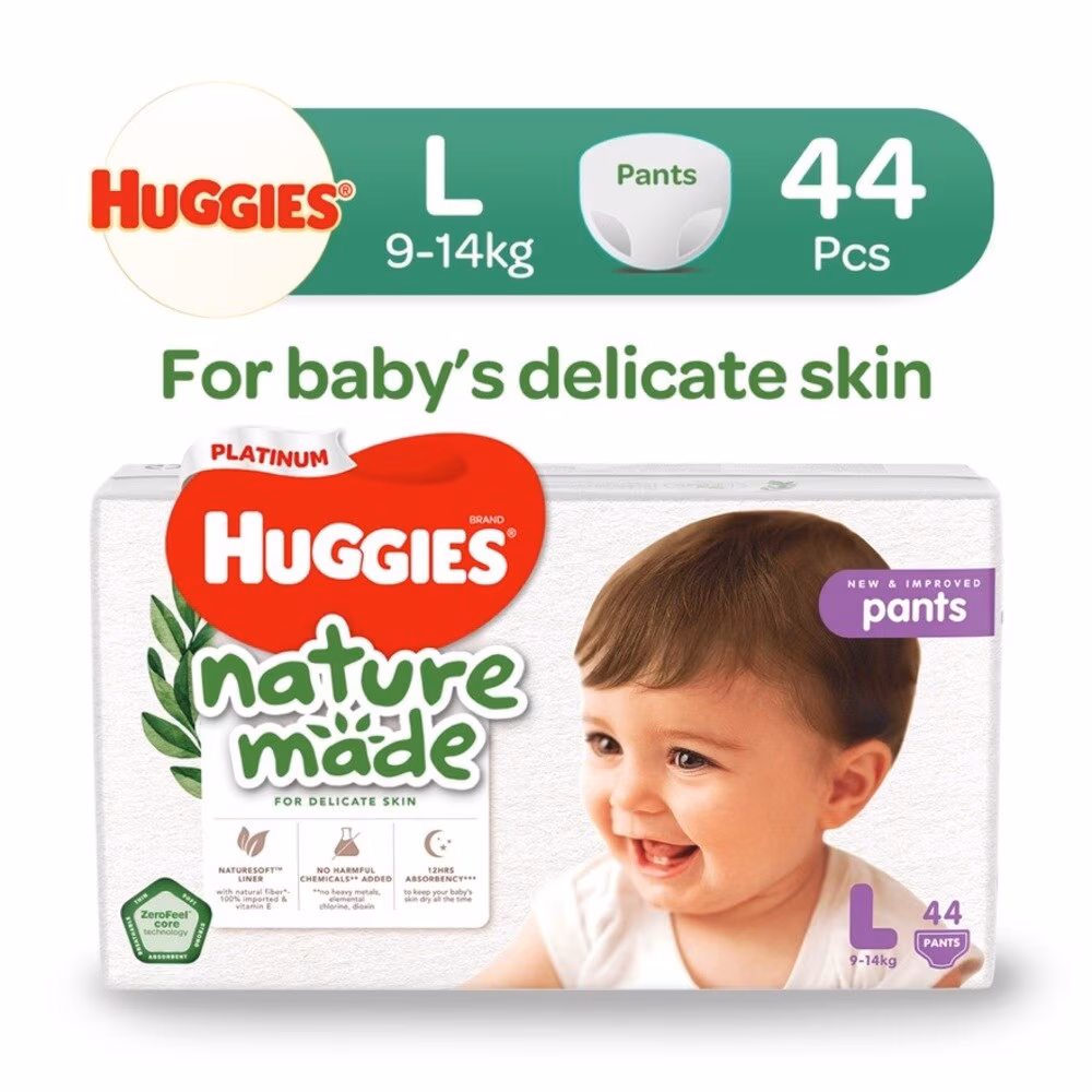 Huggies Platinum Naturemade Diaper Pants - L 44's (Carton of 3)