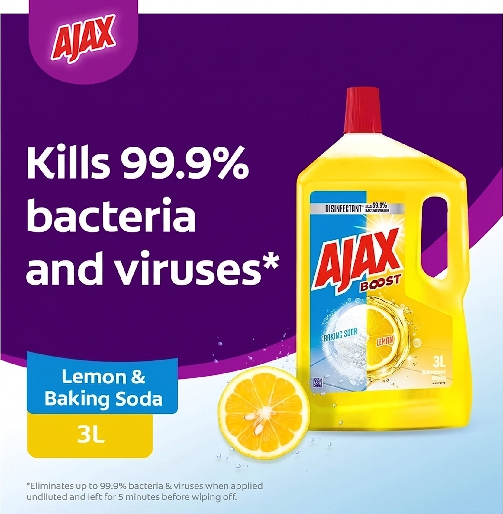 Ajax Boost Baking Soda & Lemon 3L (Carton of 4)