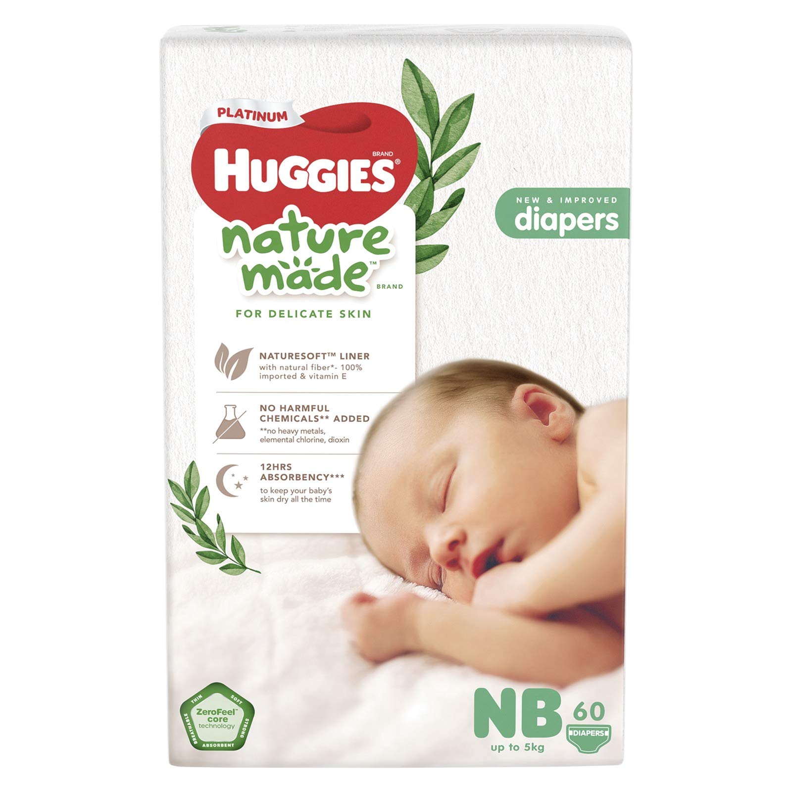 Huggies Platinum Naturemade Diapers - New Born (NB 60's) (Carton of 3)