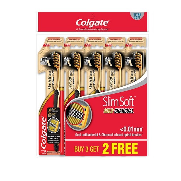 Colgate Slim Soft Charcoal Gold Toothbrush 5's (Polybag)