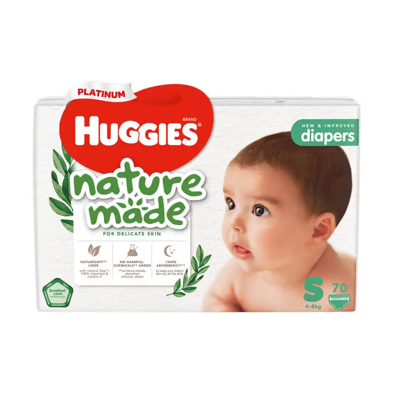Huggies Platinum Naturemade Diapers - Small 70's (Carton of 3)