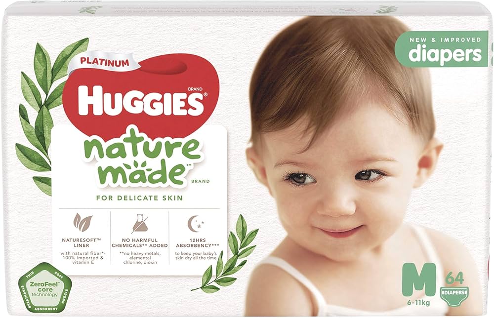 Huggies Platinum Naturemade Diapers - M 64's (Carton of 3)