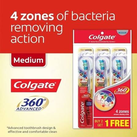 Colgate 360 Advanced Medium Toothbrush 3's