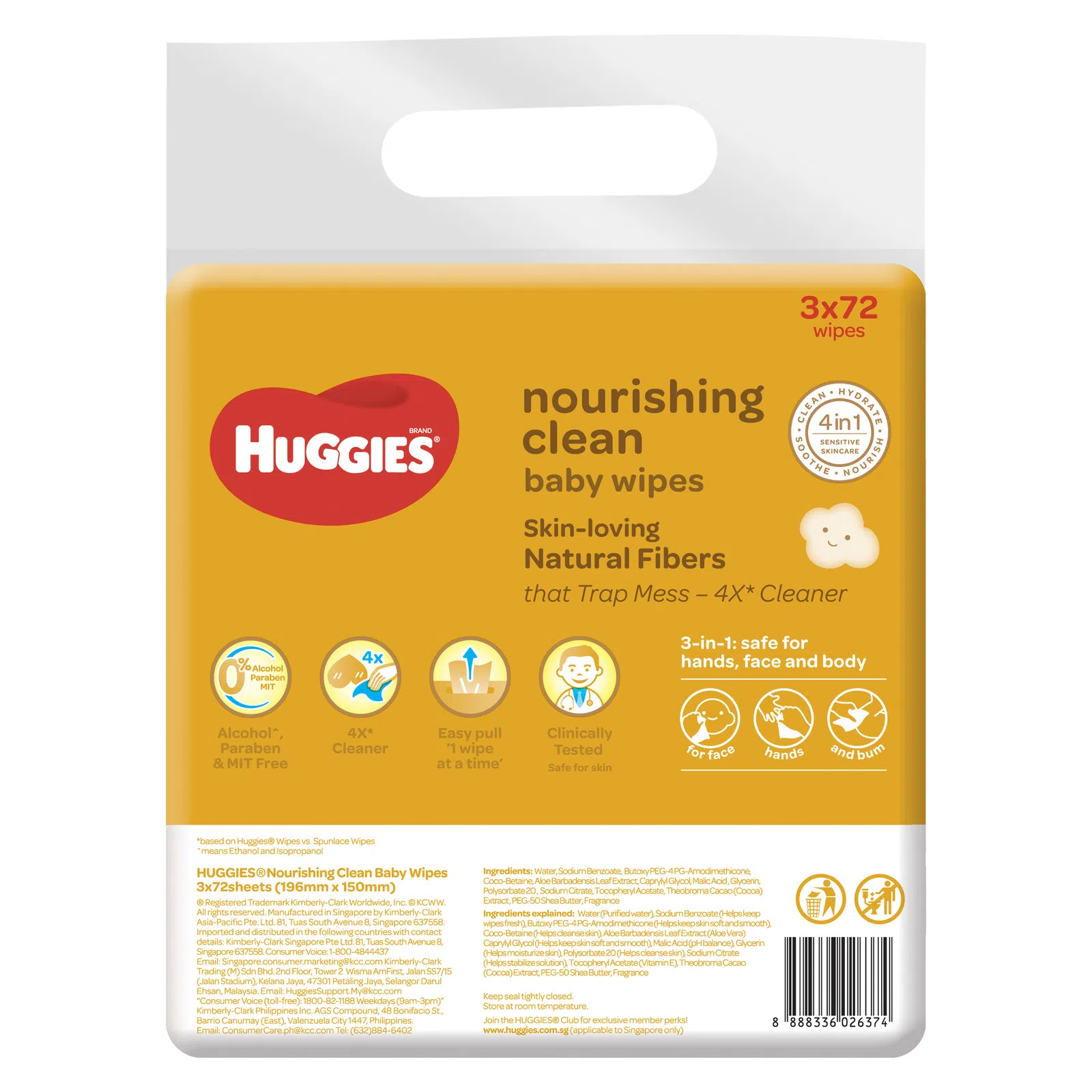 Huggies Nourishing Clean Wipes 3x72's (Carton of 6) photo 2