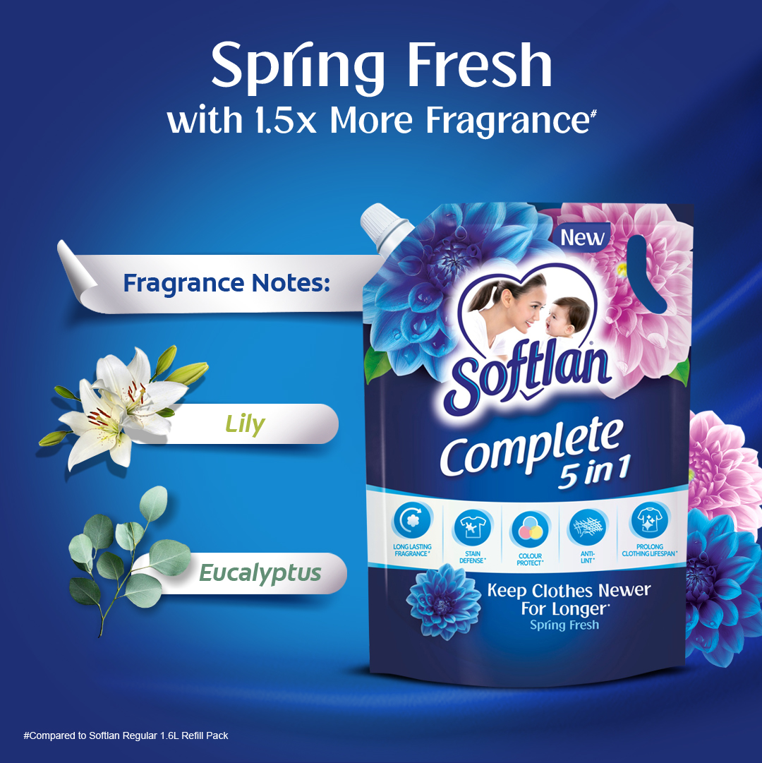 Softlan Complete 5in1 Spring Fresh Refill Fabric Softener 1.3L (Carton of 8)
