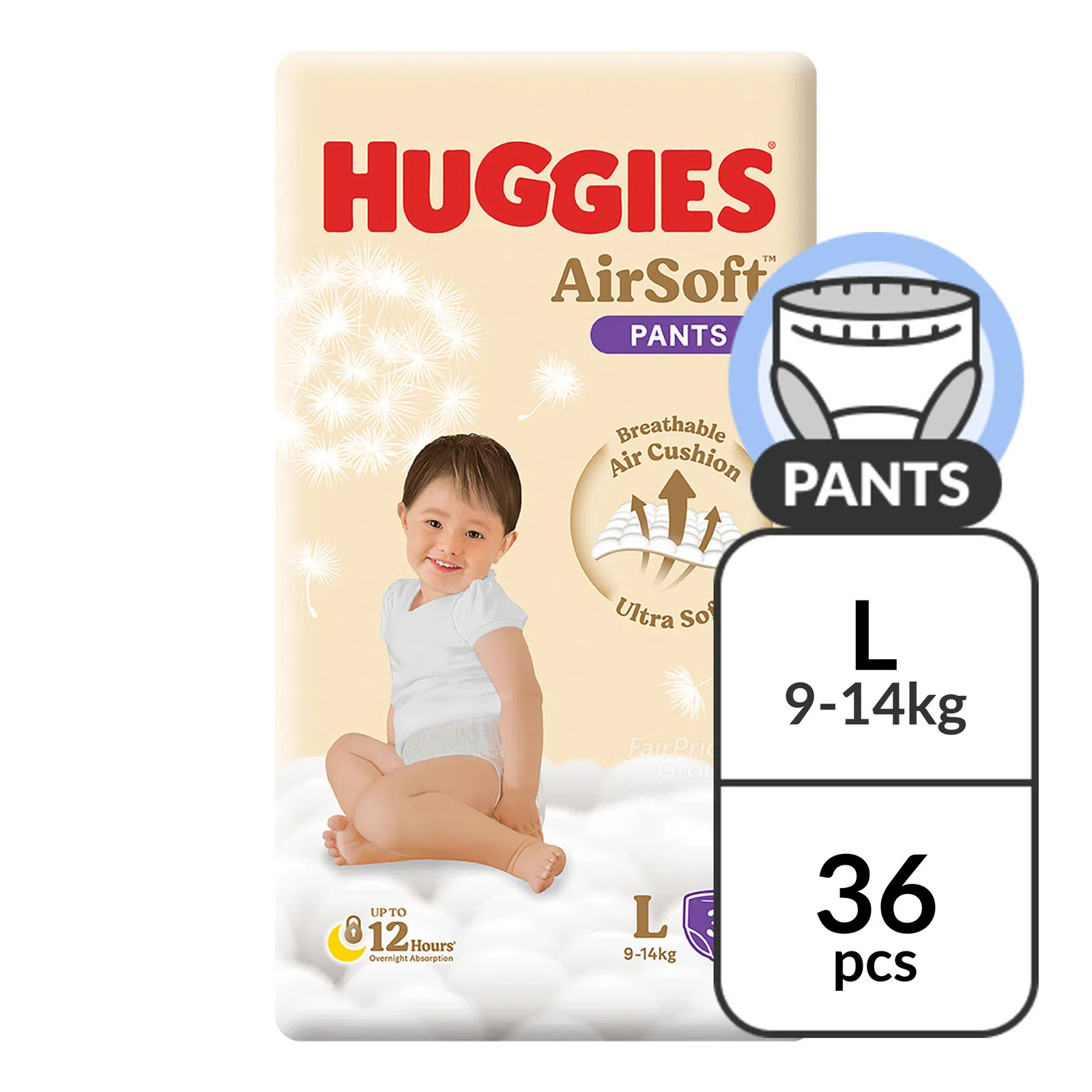 Huggies AirSoft Diaper Pants - L 36's (Carton of 4)