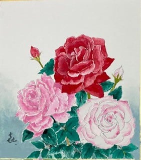 日本画絵具を使って美しい色紙を描く