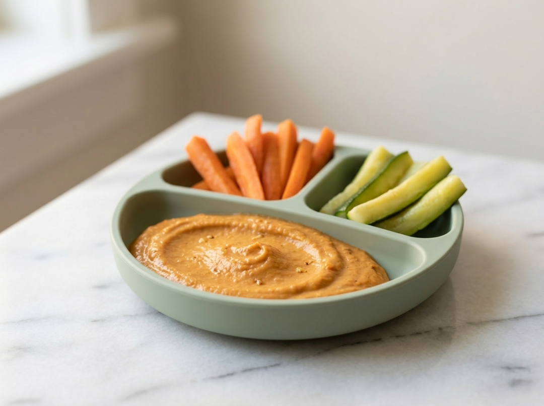 Roasted Pepper and Eggplant Dip with Soft Veggie Sticks