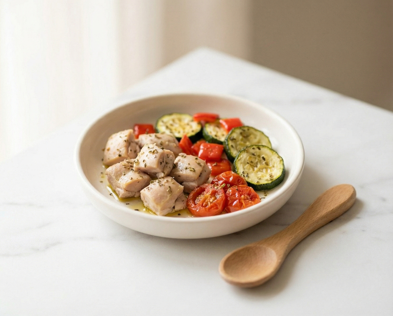 Soft Baked Chicken Thighs with Mediterranean Veg