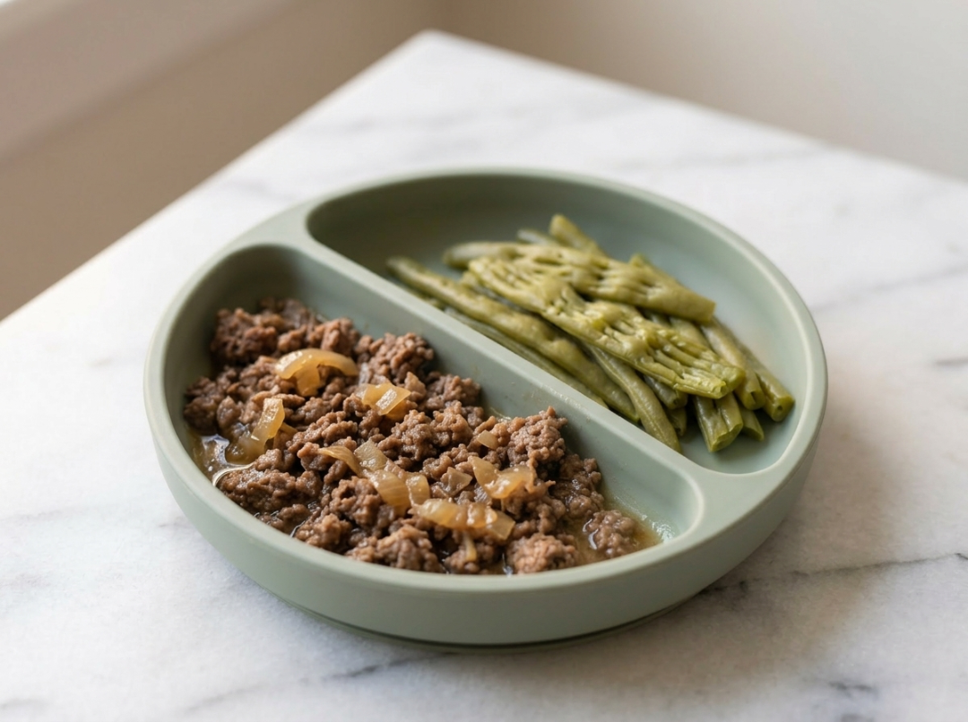 Gently Stewed Beef with Soft Green Beans and Sweet Onion