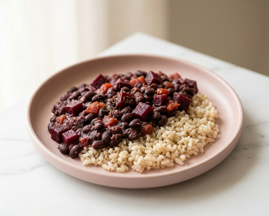 Black Bean & Beetroot Stew with Brown Rice