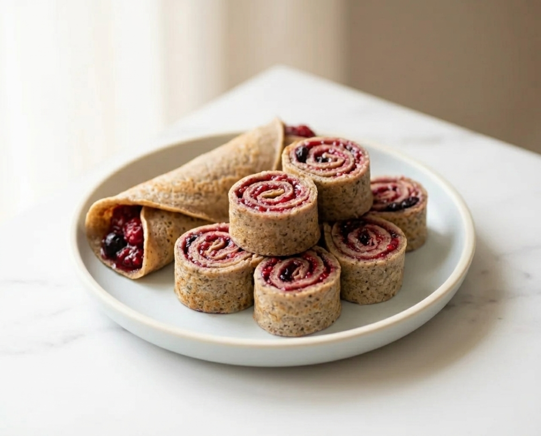 Soft Buckwheat & Chia Crepes with Berry Compote